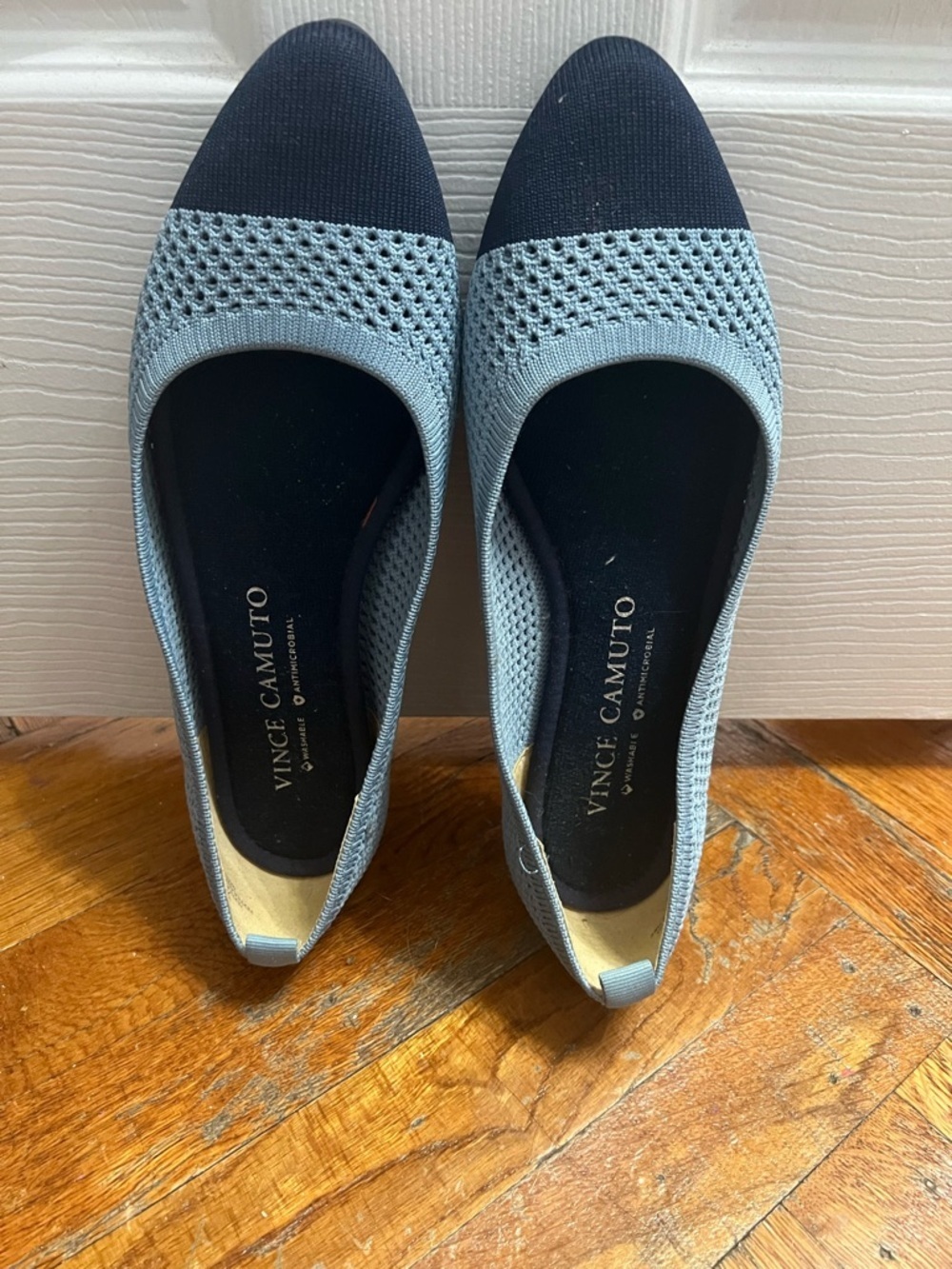 Vince Camuto Light Blue Knit Flats with Black Cap Toe